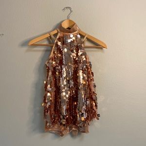 Sequin dance costume, rose gold, weissman, size MC, attached shorts, sparkly